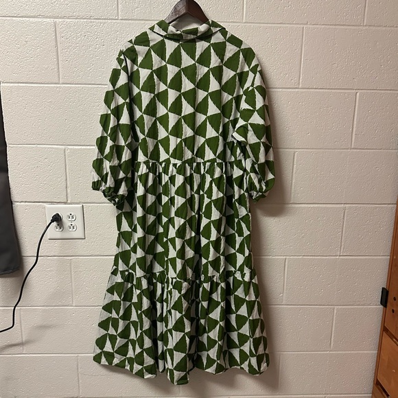 Anthropologie Maeve Bettina Tiered Shirt Dress Plus Size 1X Midi Green Pattern - Picture 8 of 13